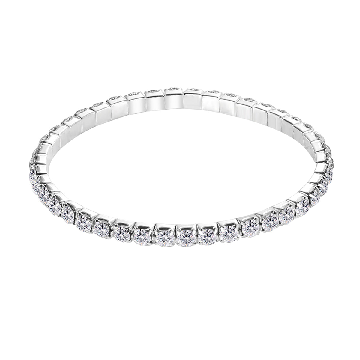 Cubic Zirconia and Silver-Plated Tennis Bracelet, silver bracelet for women, everyday style, front view