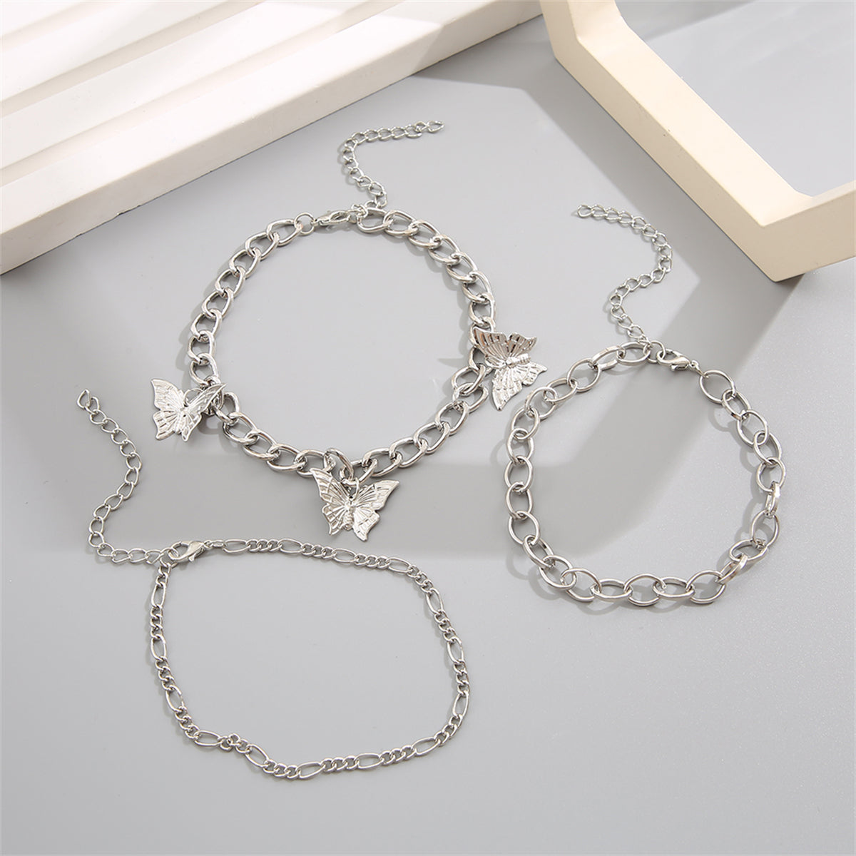 Silver-Plated Butterfly Station Anklet Set, jewelry gift sets for women, botanical inspired, lifestyle look