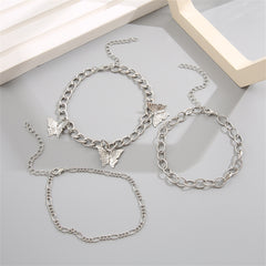 Silver-Plated Butterfly Station Anklet Set
