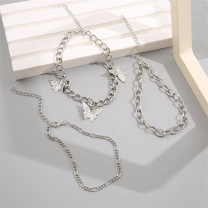 Silver-Plated Butterfly Station Anklet Set, jewelry gift sets for women, botanical inspired, side view