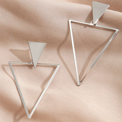 Silver-Plated Open Triangle Drop Earrings, silver drop earrings for women, vintage-inspired design, front view