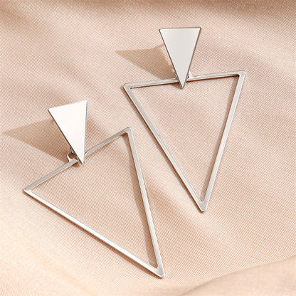 Silver-Plated Open Triangle Drop Earrings, silver drop earrings for women, vintage-inspired design, side view