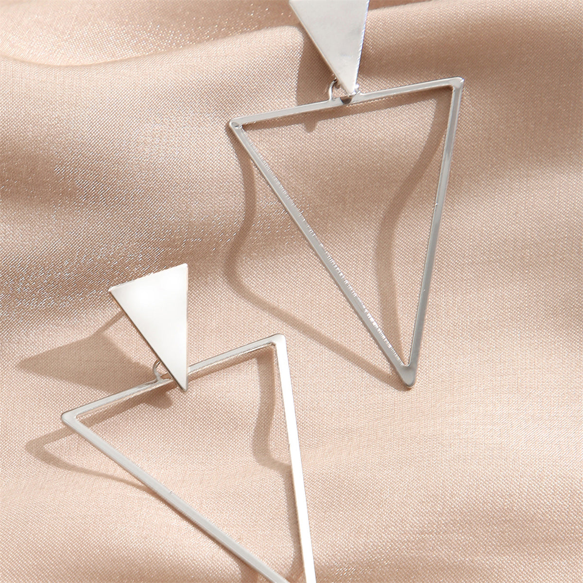Silver-Plated Open Triangle Drop Earrings, silver drop earrings for women, vintage-inspired design, lifestyle look