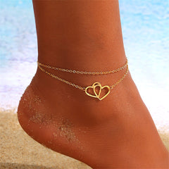 18K Gold-Plated Interlocked Heart Layered Chain Anklet