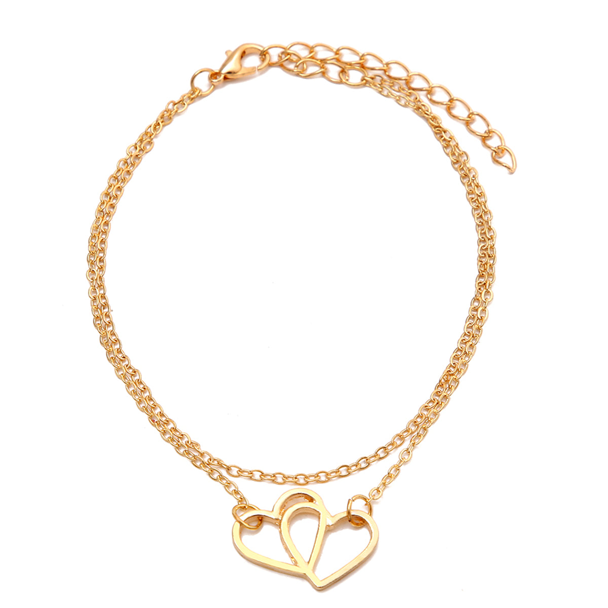 18K Gold-Plated Interlocked Heart Layered Chain Anklet, gold anklet bracelet, vintage-inspired design, side view