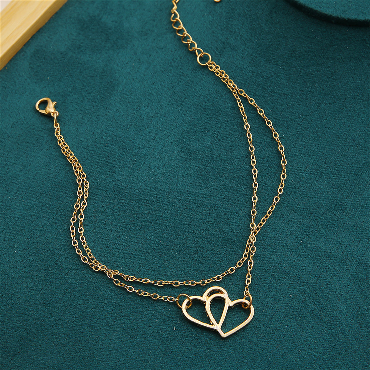 18K Gold-Plated Interlocked Heart Layered Chain Anklet, gold anklet bracelet, vintage-inspired design, lifestyle look