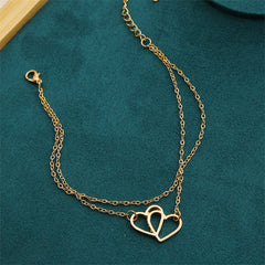 18K Gold-Plated Interlocked Heart Layered Chain Anklet