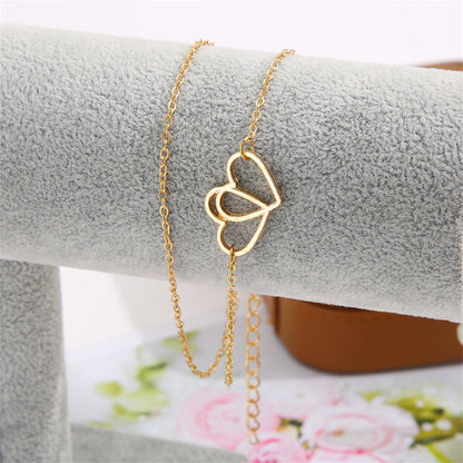 18K Gold-Plated Interlocked Heart Layered Chain Anklet, gold anklet bracelet, vintage-inspired design, styled look