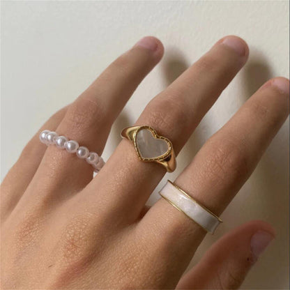 Pearl & Enamel 18K Gold-Plated Stretch Ring Set