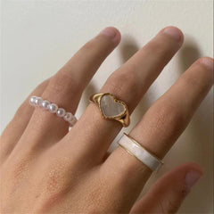 Pearl & Enamel 18K Gold-Plated Stretch Ring Set