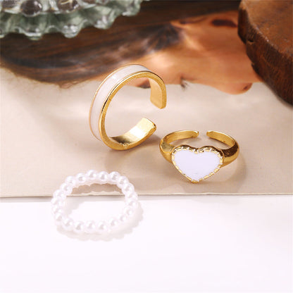 Pearl and Enamel 18K Gold-Plated Stretch Ring Set, jewelry gift sets for women, botanical inspired, lifestyle look
