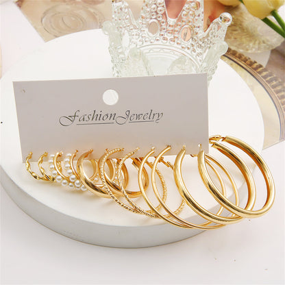 Pearl and 18K Gold-Plated Twisted Hoop Earrings Set, dainty minimalist design, front view
