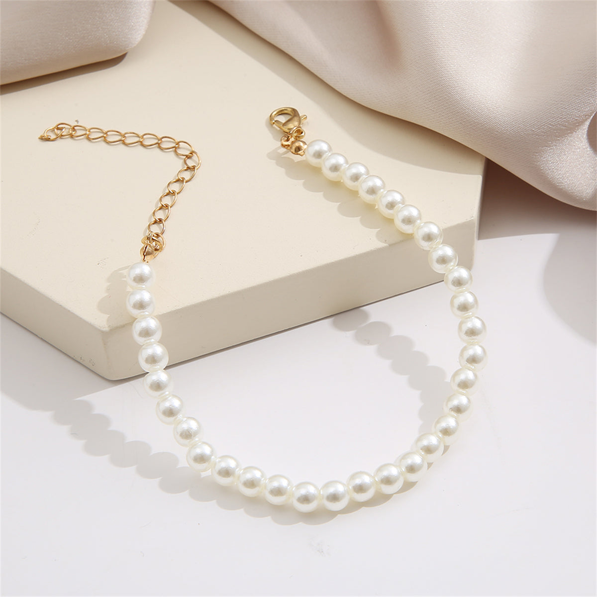 Pearl and 18K Gold-Plated Beaded Anklet, gold anklet bracelet, botanical inspired, styled look
