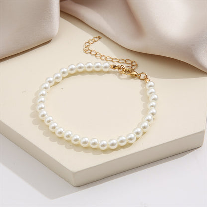 Pearl and 18K Gold-Plated Beaded Anklet, gold anklet bracelet, botanical inspired, side view