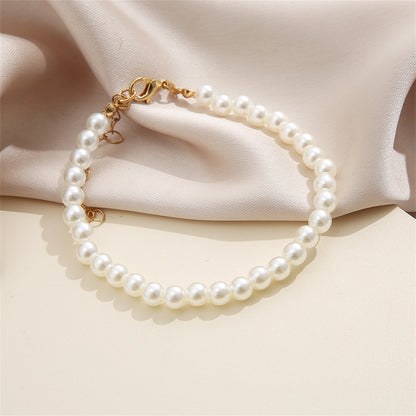 Pearl and 18K Gold-Plated Beaded Anklet, gold anklet bracelet, botanical inspired, detail close-up