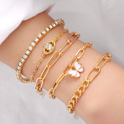 Cubic Zirconia and Enamel 18K Gold-Plated Butterfly Charm Bracelet Set, jewelry gift sets for women, front view