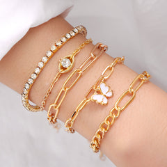 Cubic Zirconia & Enamel 18K Gold-Plated Butterfly Charm Bracelet Set