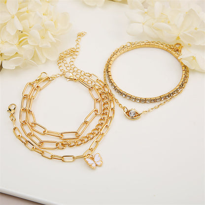 Cubic Zirconia and Enamel 18K Gold-Plated Butterfly Charm Bracelet Set, jewelry gift sets for women, detail close-up