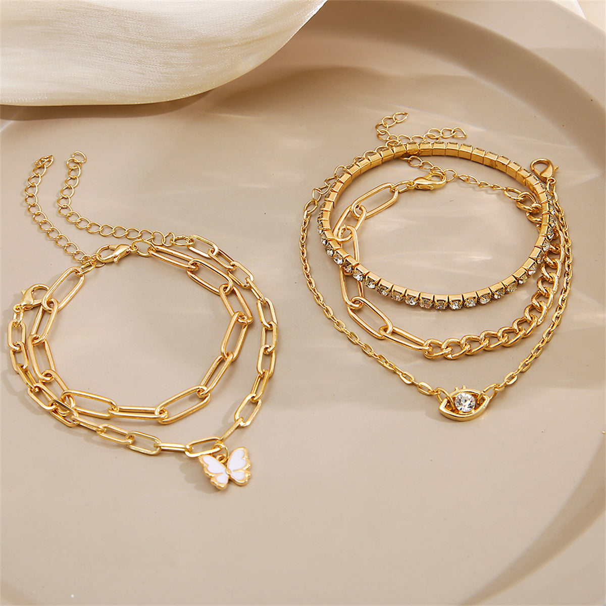 Cubic Zirconia and Enamel 18K Gold-Plated Butterfly Charm Bracelet Set, jewelry gift sets for women, lifestyle look