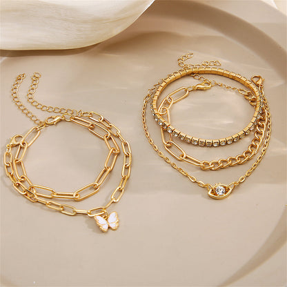 Cubic Zirconia and Enamel 18K Gold-Plated Butterfly Charm Bracelet Set, jewelry gift sets for women, lifestyle look