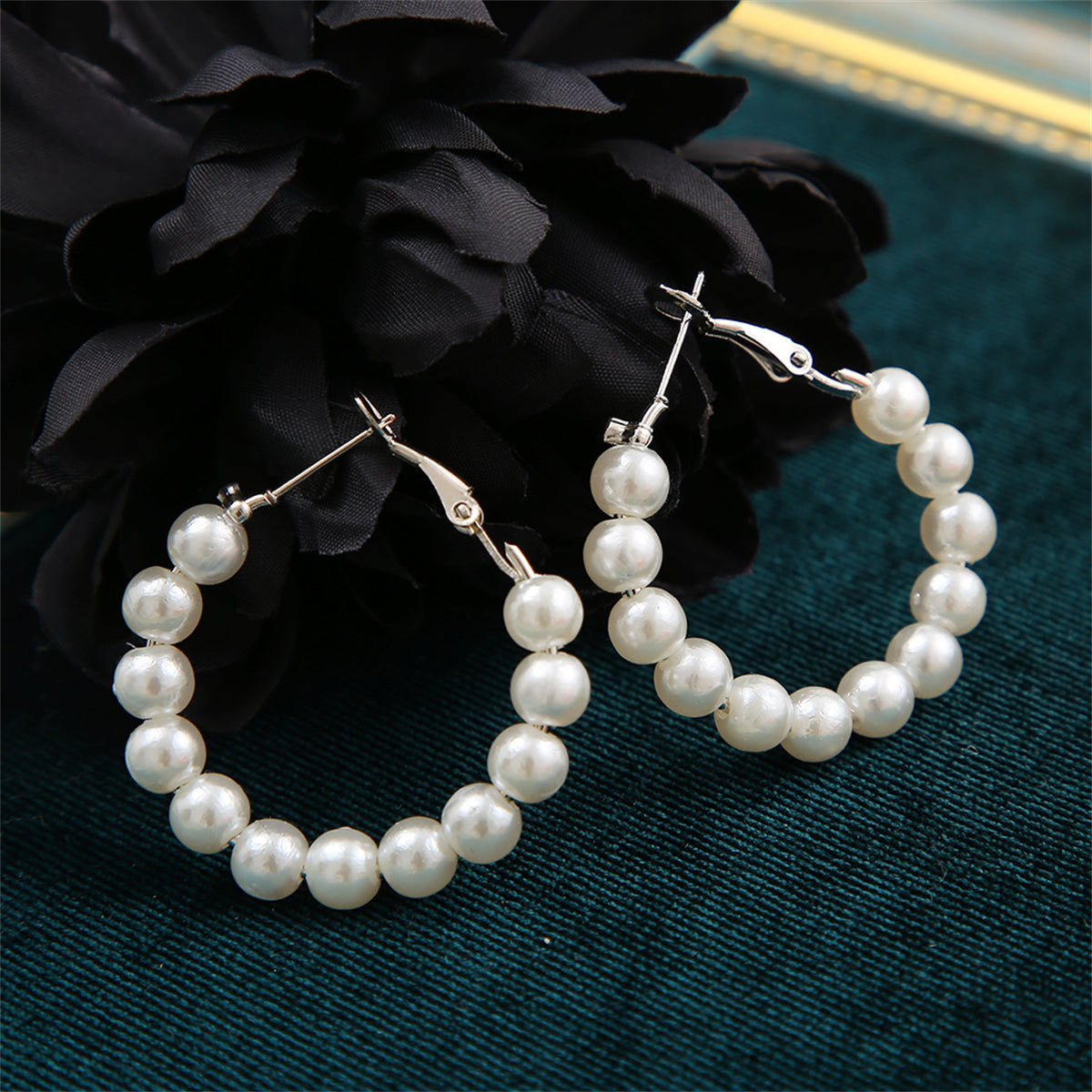 Pearl and Silver-Plated Beaded Hoop Earrings, everyday style, detail close-up