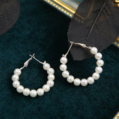 Pearl and Silver-Plated Beaded Hoop Earrings, everyday style, lifestyle look