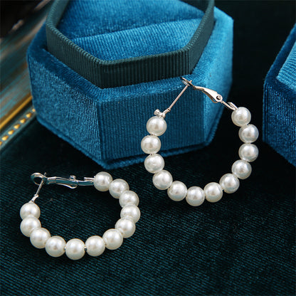 Pearl and Silver-Plated Beaded Hoop Earrings, everyday style, styled look