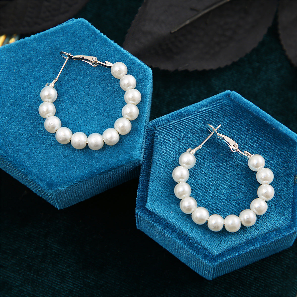 Pearl and Silver-Plated Beaded Hoop Earrings, everyday style, side view
