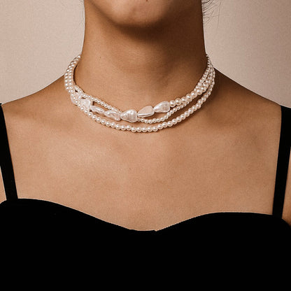 Pearl Layered Choker Necklace, pendant necklace for women, dainty minimalist design, front view