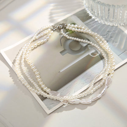 Pearl Layered Choker Necklace, pendant necklace for women, dainty minimalist design, side view