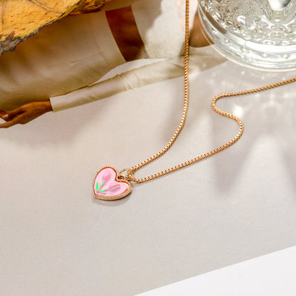 Pink Resin and 18K Gold-Plated Tulip Heart Pendant Necklace, gold pendant necklace for women, lifestyle look