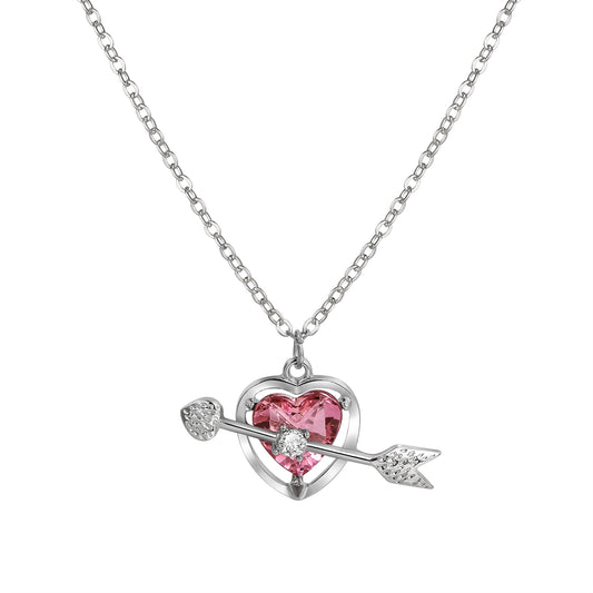 Red Crystal and Cubic Zirconia Openwork Heart Arrow Pendant Necklace, pendant necklace for women, front view