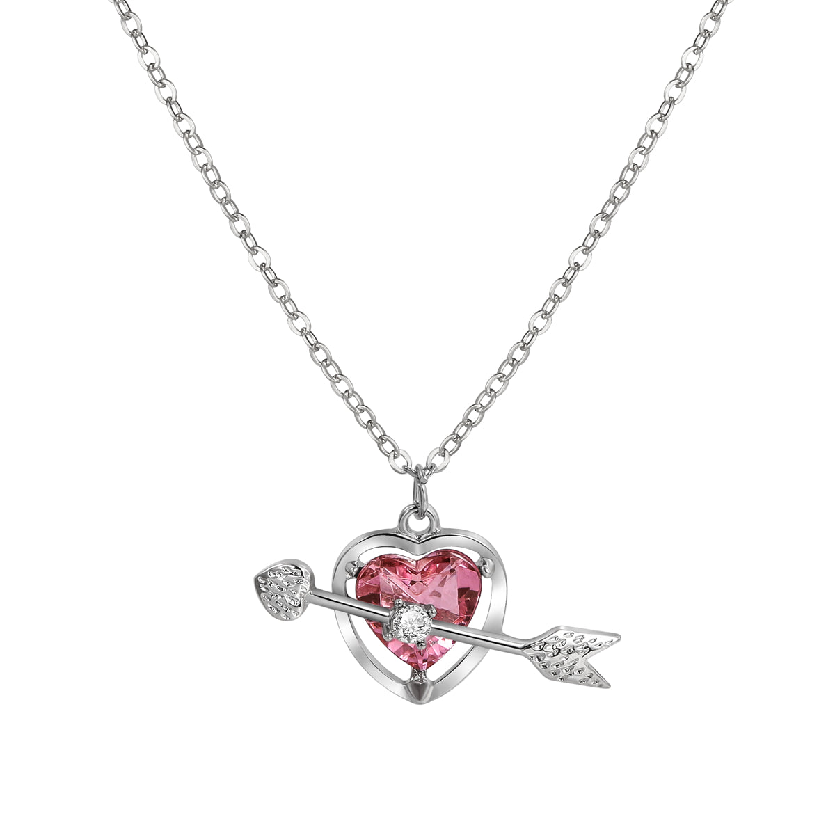 Red Crystal & Cubic Zirconia Openwork Heart Arrow Pendant Necklace
