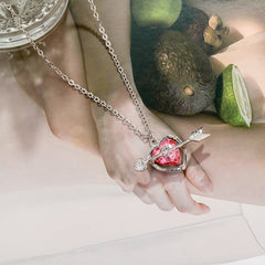 Red Crystal & Cubic Zirconia Openwork Heart Arrow Pendant Necklace