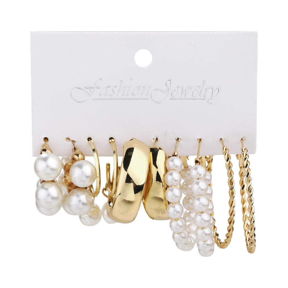 Pearl & 18K Gold-Plated Five-Pair Huggie-Earring Set