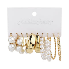 Pearl & 18K Gold-Plated Five-Pair Huggie-Earring Set