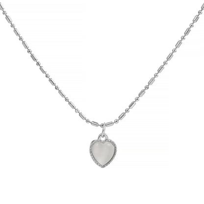 Moonstone and Silver-Plated Heart Pendant Necklace, silver pendant necklace for women, botanical inspired, front view