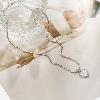 Moonstone and Silver-Plated Heart Pendant Necklace, silver pendant necklace for women, botanical inspired, styled look