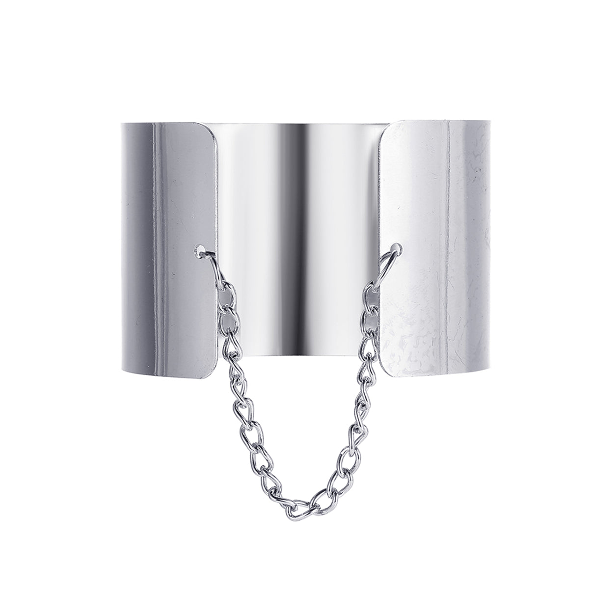 Silver-Plated Chain Wide Cuff, silver bracelet for women, everyday style, detail close-up