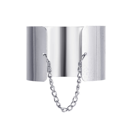 Silver-Plated Chain Wide Cuff, silver bracelet for women, everyday style, detail close-up