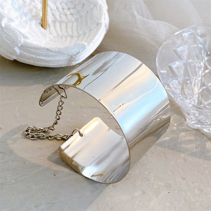 Silver-Plated Chain Wide Cuff, silver bracelet for women, everyday style, styled look
