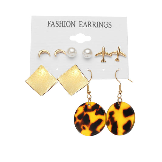 Pearl and Acrylic 18K Gold-Plated Tortoiseshell Drop Earrings Set, gold stud earrings for women, front view