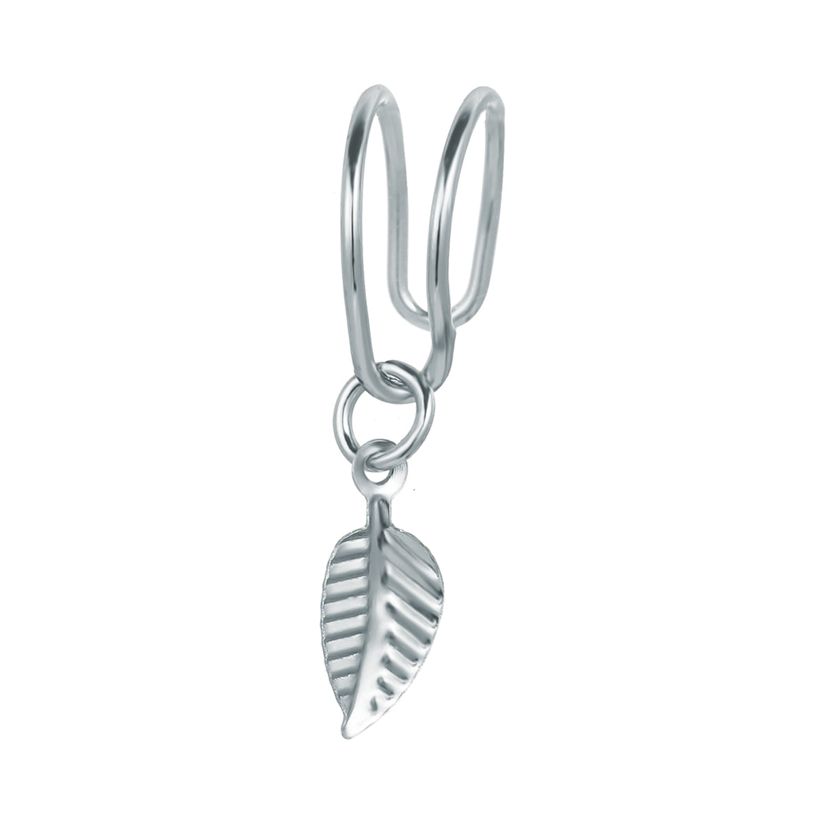 Silver-Plated Leaf Charm Ear Cuff, silver drop earrings for women, elegant gift for her, front view