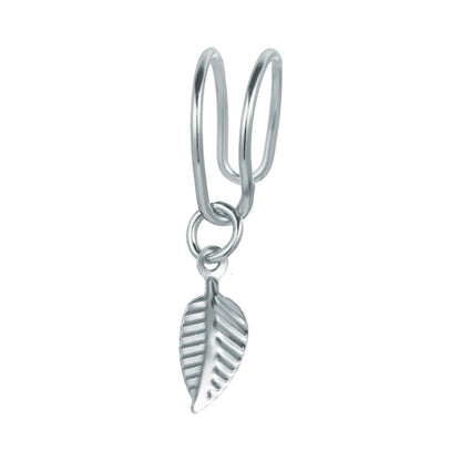 Silver-Plated Leaf Charm Ear Cuff, silver drop earrings for women, elegant gift for her, front view