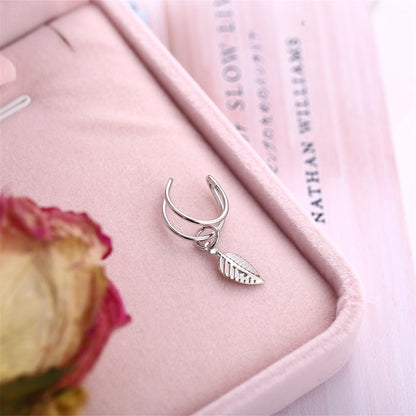 Silver-Plated Leaf Charm Ear Cuff, silver drop earrings for women, elegant gift for her, lifestyle look