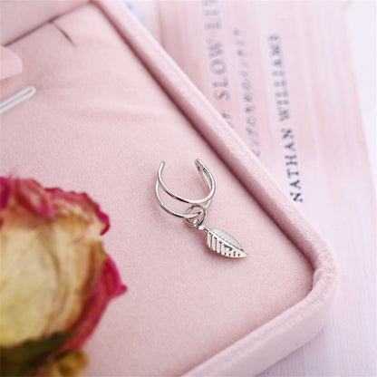 Silver-Plated Leaf Charm Ear Cuff, silver drop earrings for women, elegant gift for her, side view