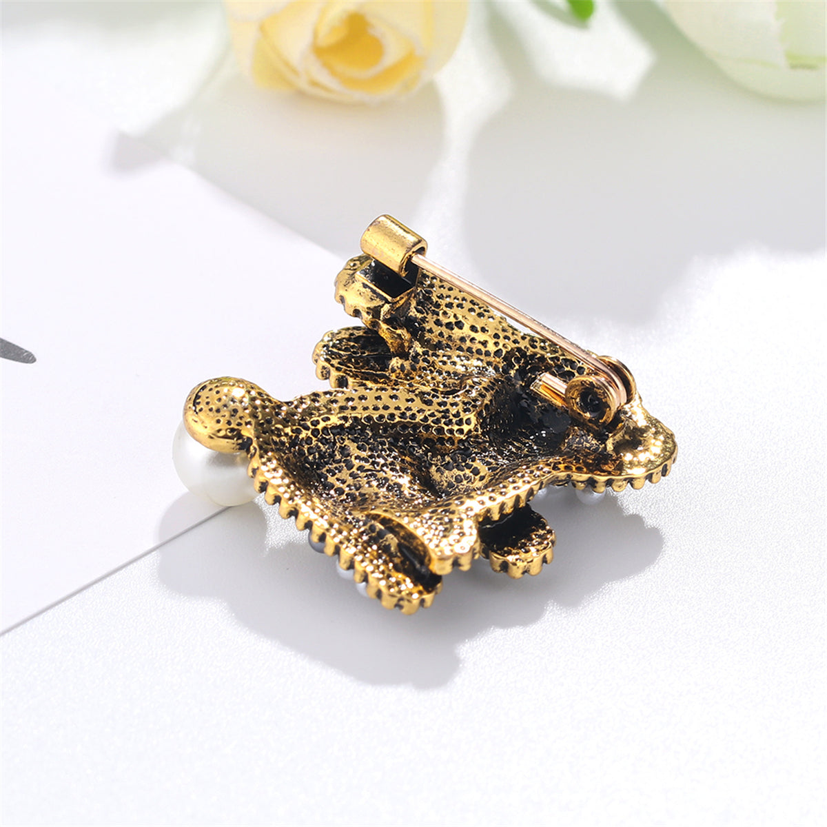 Gemstone and 18k Gold-Plated Rabbit Brooch, gold brooch pin, dainty minimalist design, side view
