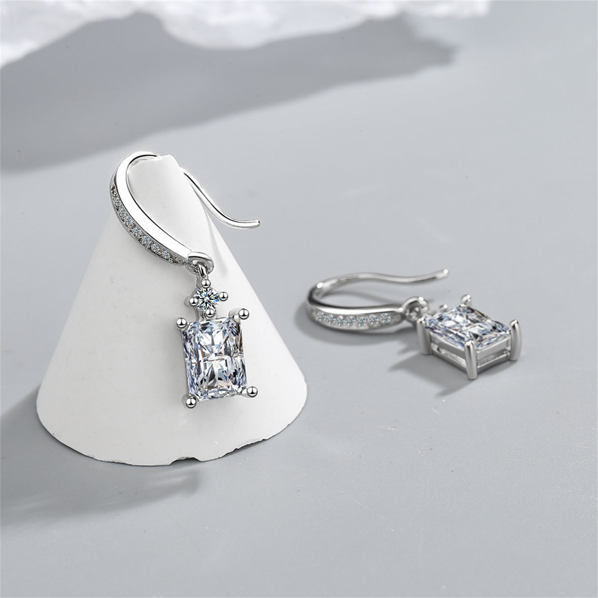 Crystal and Cubic Zirconia Emerald-Cut Hook Drop Earrings, drop earrings for women, vintage-inspired design, front view