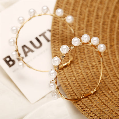 Pearl and 18K Gold-Plated Hoop Earrings, everyday style, detail close-up