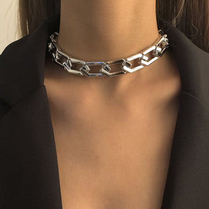 Silver-Plated Open Hexagon Choker Necklace
